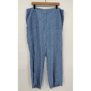 Talbots Pants Womens 18W Blue 100% Linen Wide Leg Casual Summer Trousers